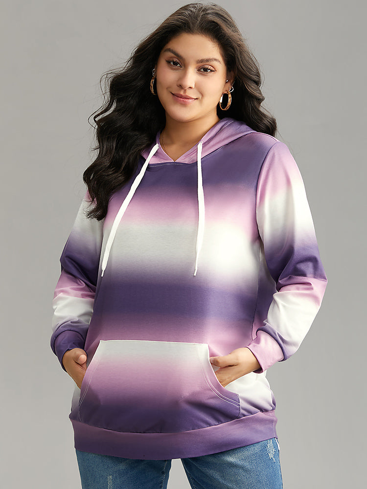 Ombre Striped Kangaroo Pocket Hooded Sweatshirt