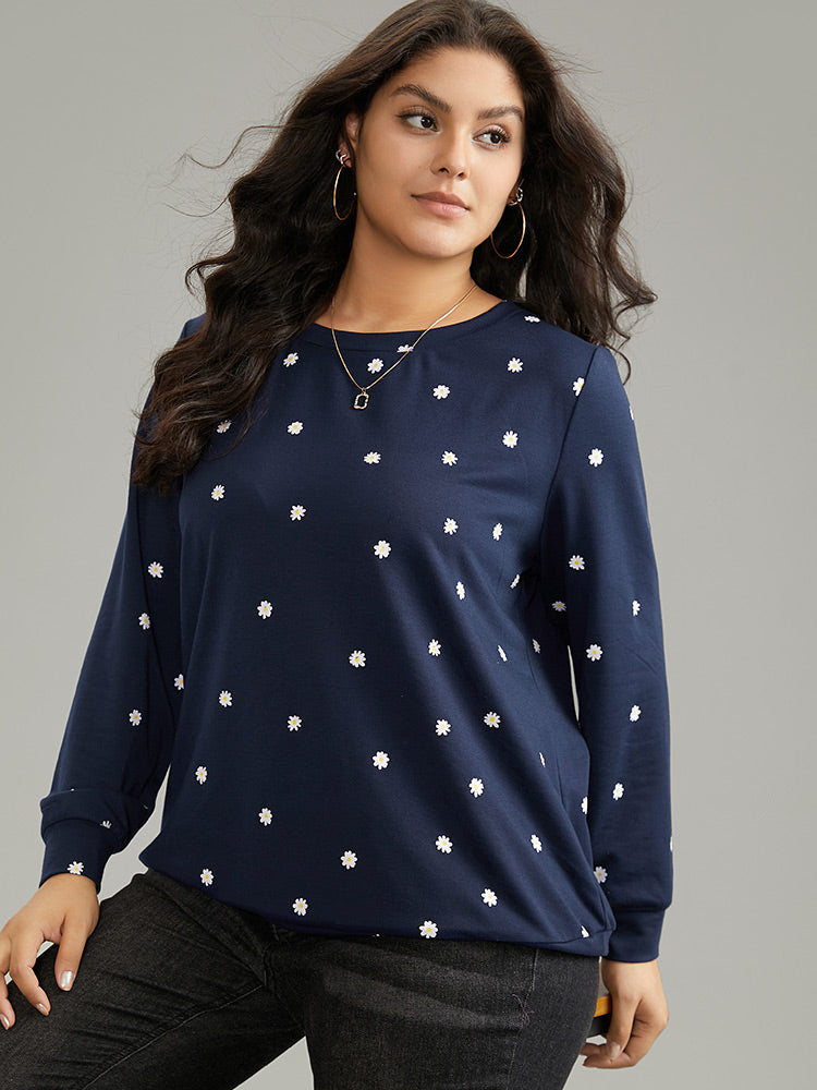 Small Daisy Print Crew Neck Sweatshirt