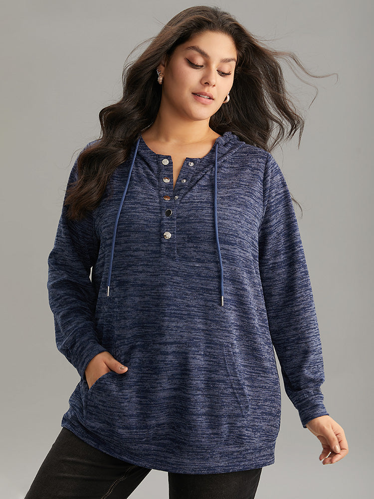 Heather Hooded Button Up Pocket Sweatshirt