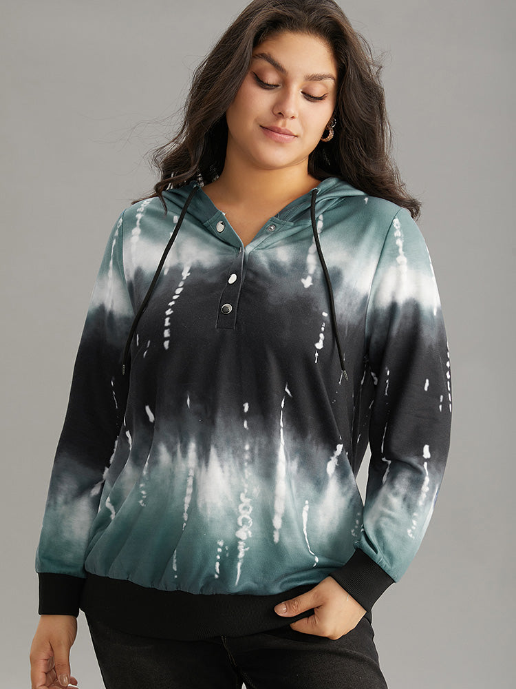 Tie Dye Contrast Hooded Drawstring Sweatshirt