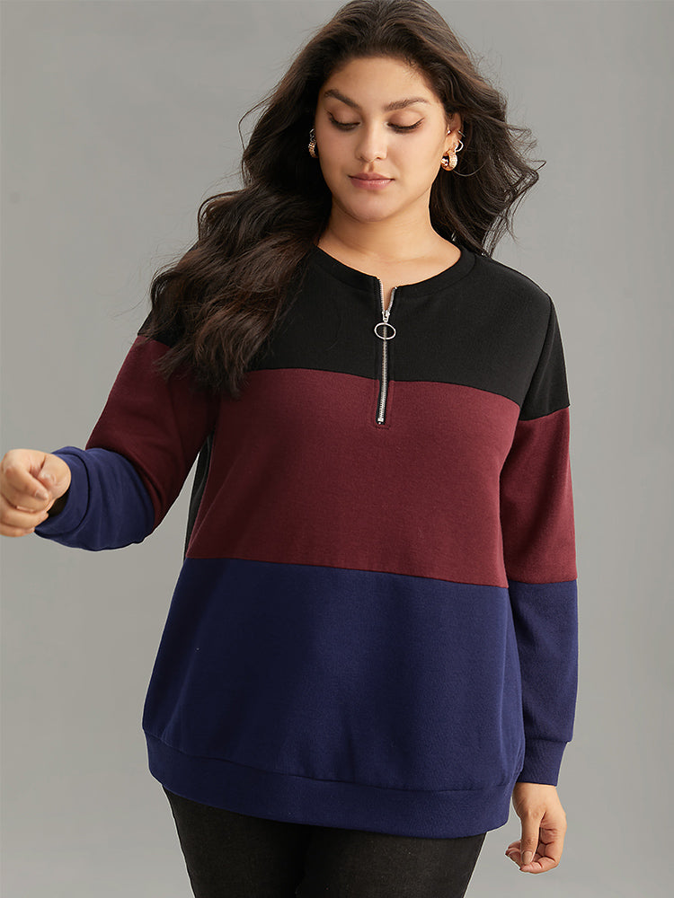 Colorblock Contrast O Ring Zipper Sweatshirt