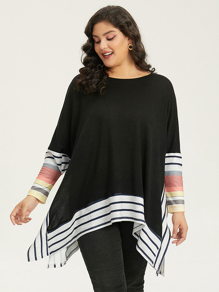 Striped Patchwork Colorblock Contrast Crew Neck Sweatshirt