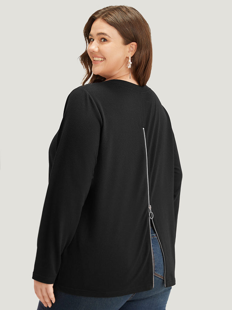 Plain V Neck Back Half Zip Sweatshirt