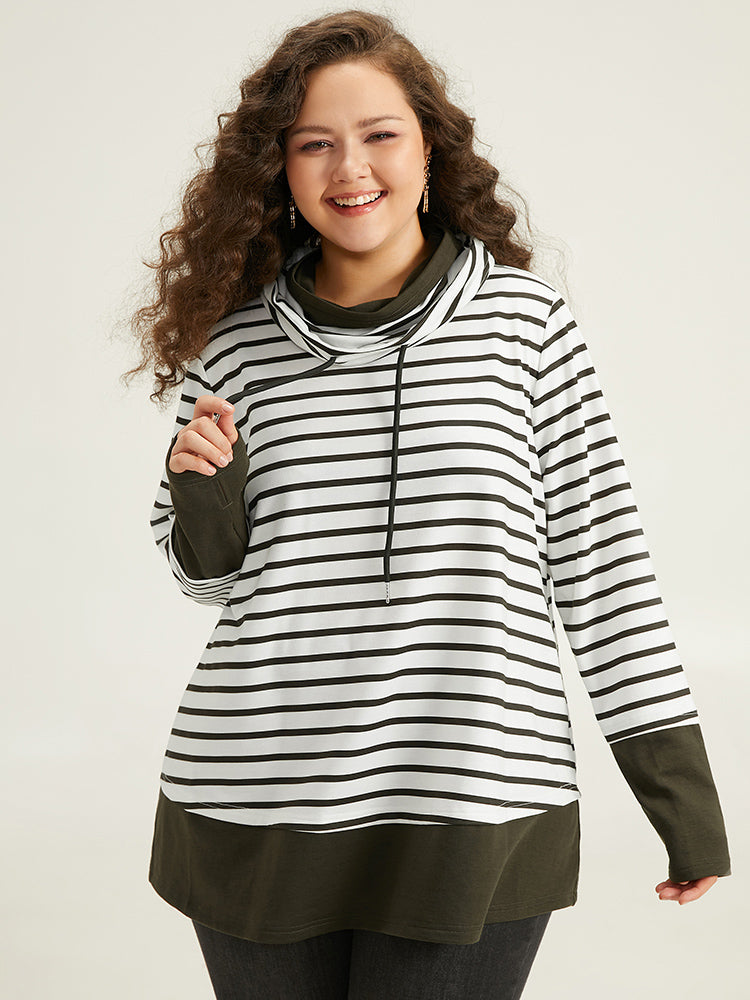 Halloween Striped Patchwork Contrast Drawstring Sweatshirt