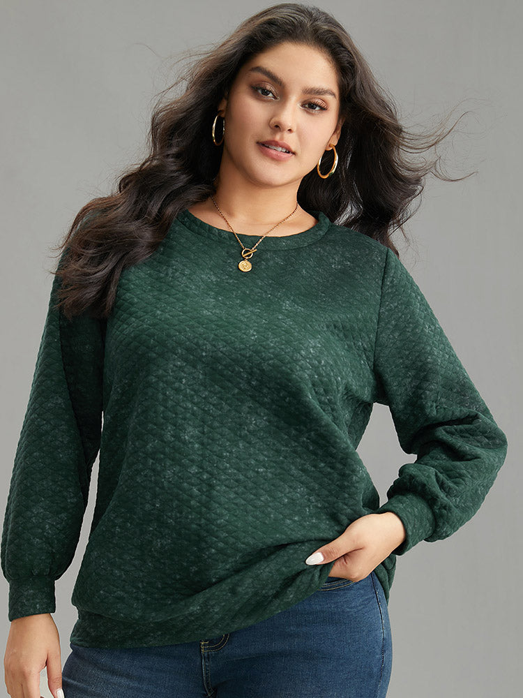 Plain Textured Round Neck Sweatshirt