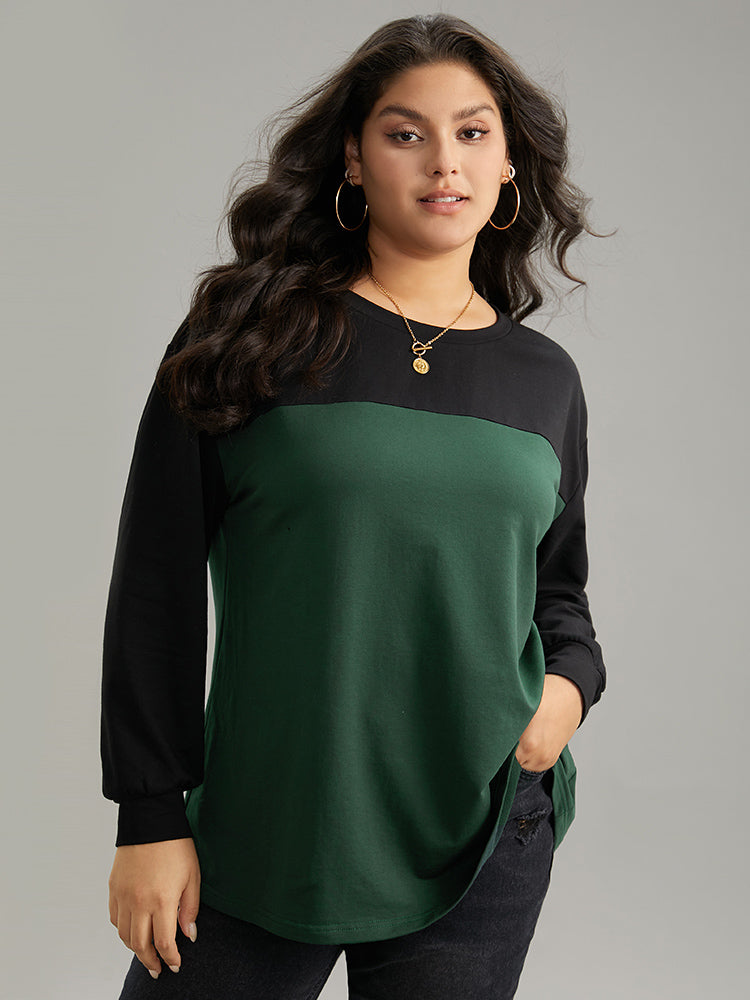 Two Tone Patchwork Round Neck Sweatshirt