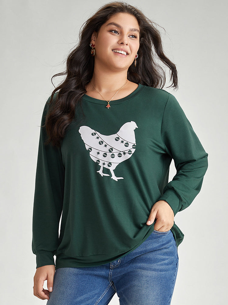 Christmas Animal Print Crew Neck Sweatshirt