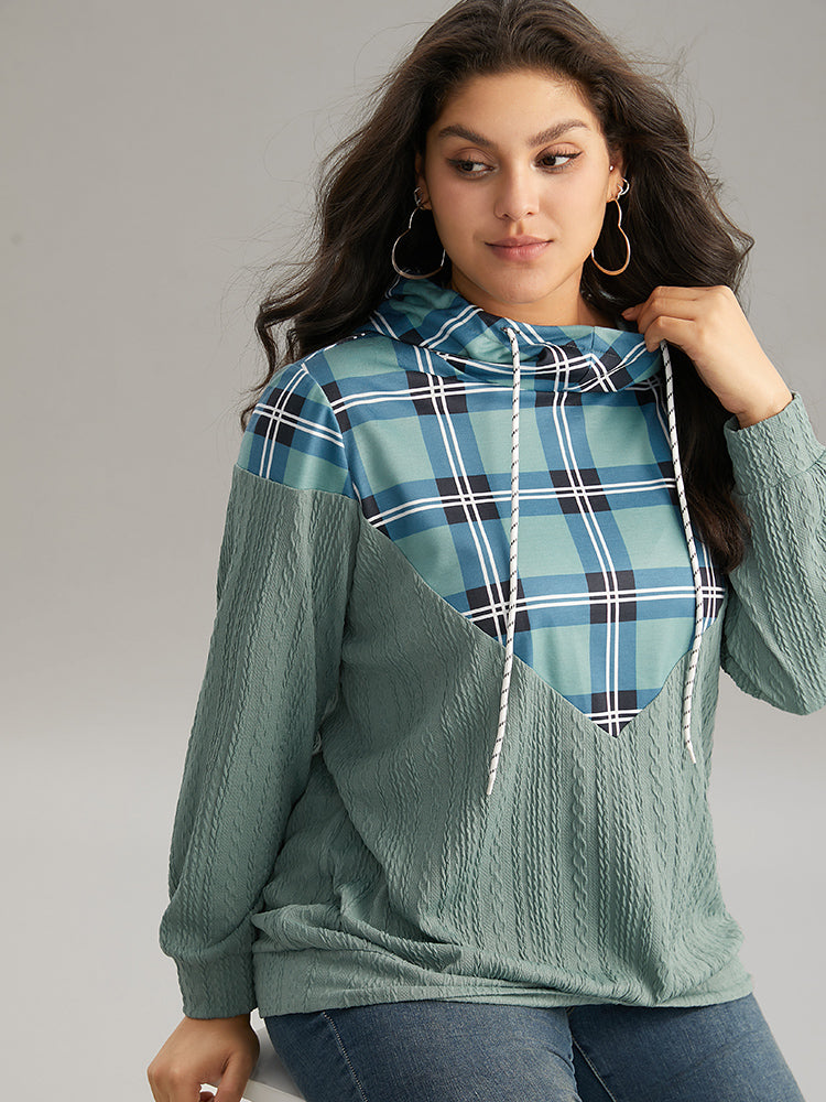 Plaid Patchwork Contrast Texture Hooded Sweatshirt