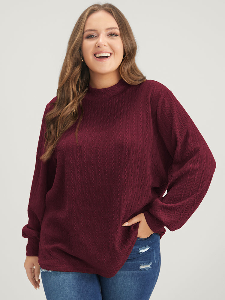 Solid Textured Mock Neck Sweatshirt