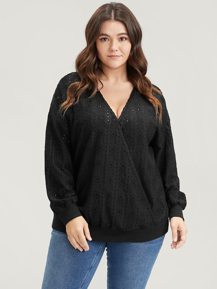 Solid Wrap Eyelet Lace Sweatshirt