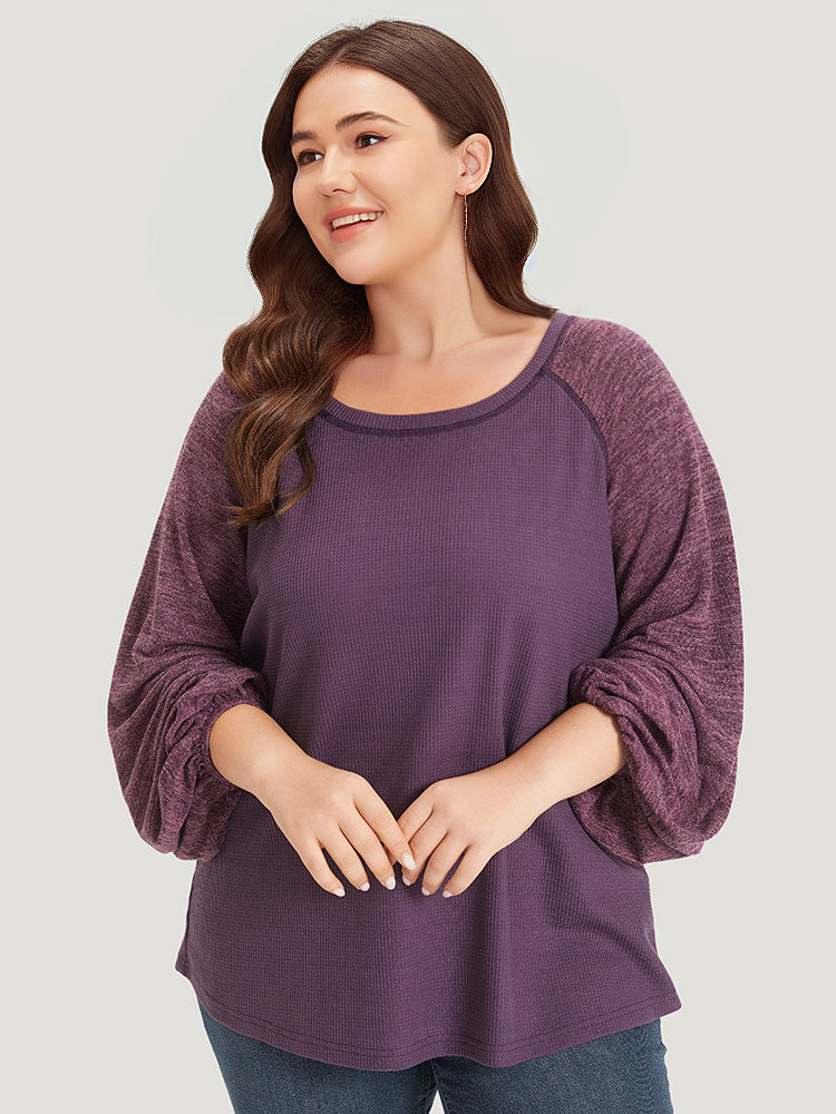 Contrast Patchwork Heather Lantern Sleeve Sweatshirt