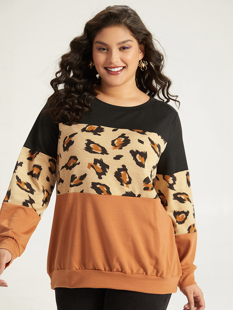 Halloween Leopard Patchwork Contrast Sweatshirt