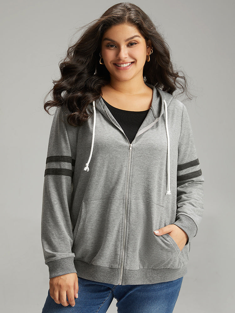 Striped Hooded Pocket Zipper Fly Sweatshirt