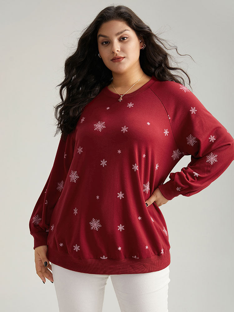 Snowflake Print Raglan Sleeve Sweatshirt