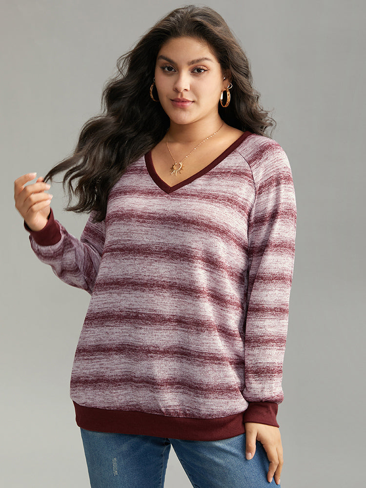 Striped Ombre Rib Knit Elastic Cuffs Sweatshirt