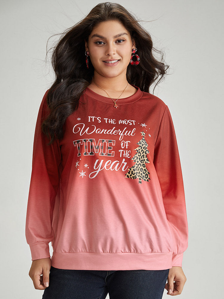 Christmas Ombre Leopard Round Neck Sweatshirt