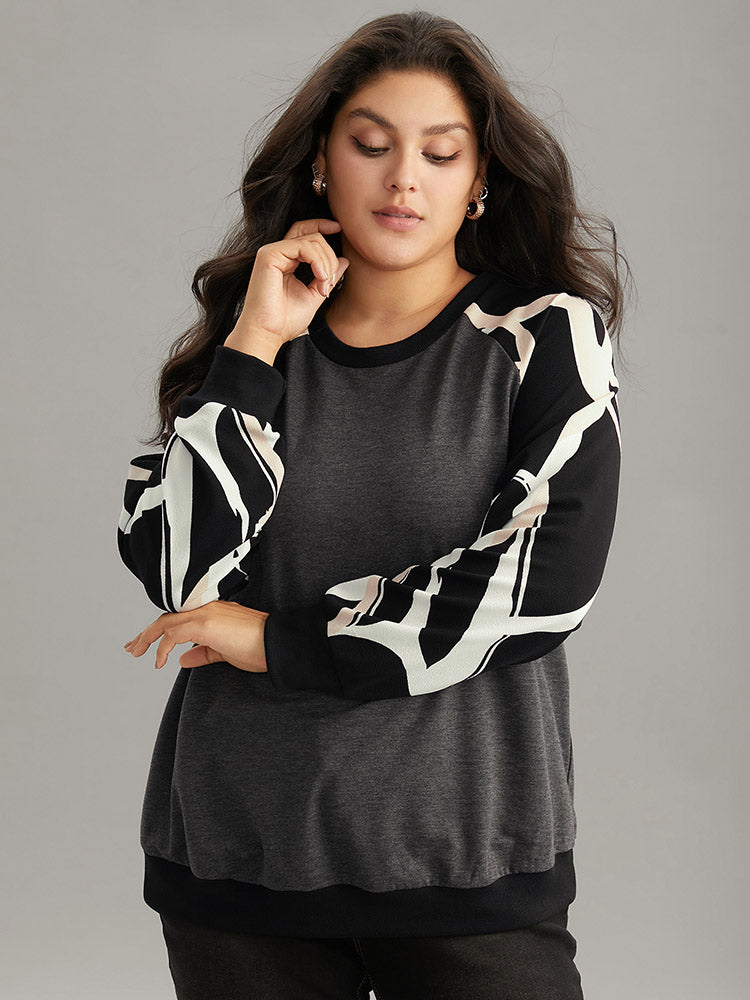 Graphic Print Raglan Sleeve Elastic Cuffs Sweatshirt