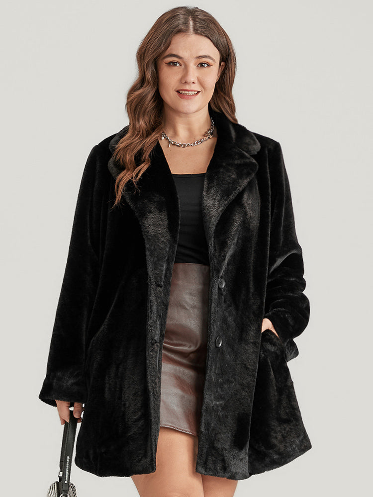 Solid Pocket Faux Fur Button Front Coat