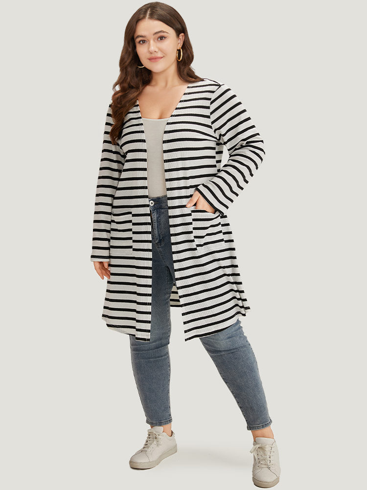 Halloween Striped Contrast Pocket Open Front Coat