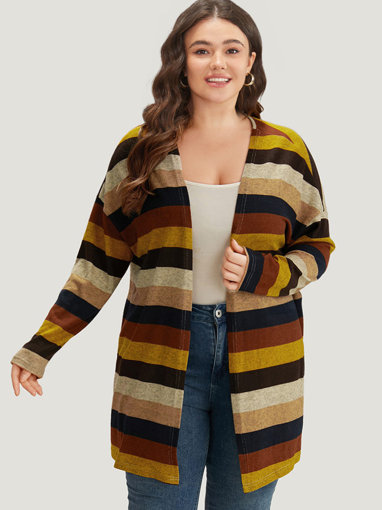 Striped Contrast Open Front Coat