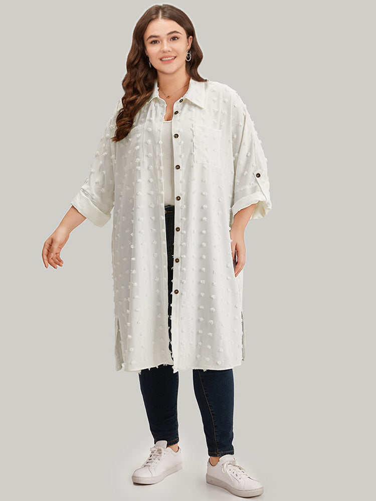 Solid Button Through Tab Sleeve Split Hem Coat