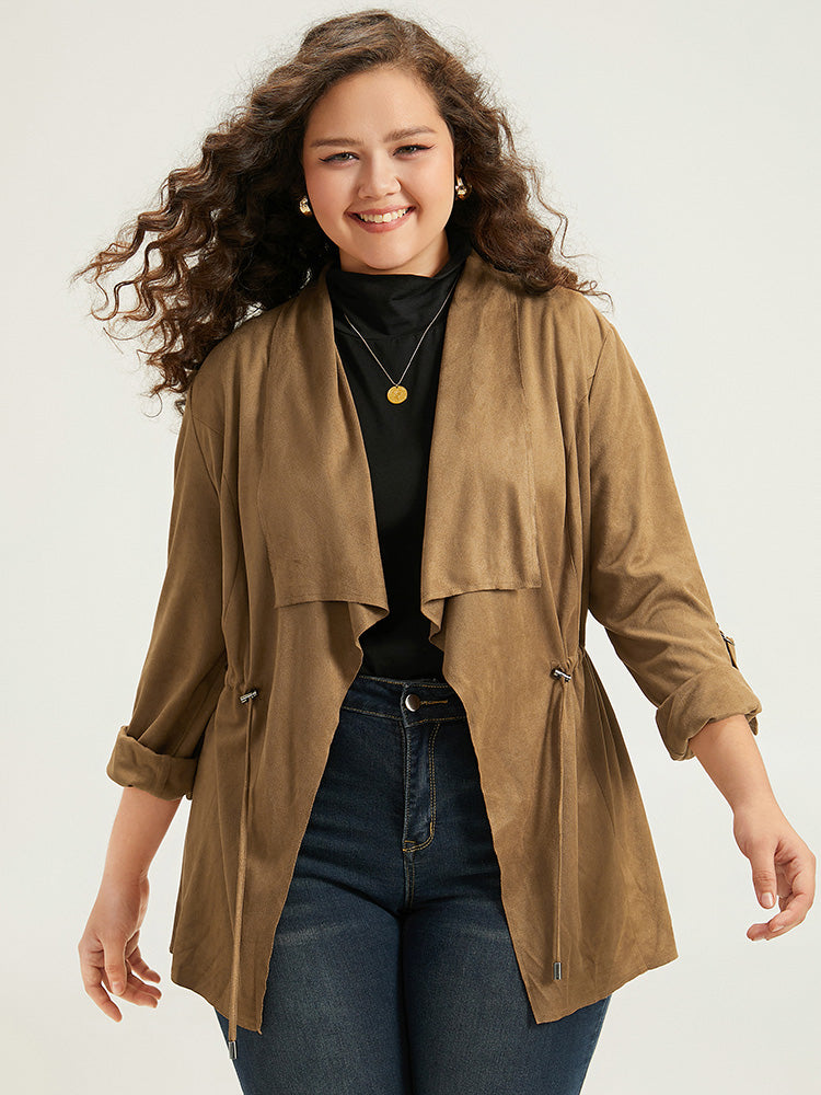 Asymmetrical Neck Drawstring Tab Sleeve Coat