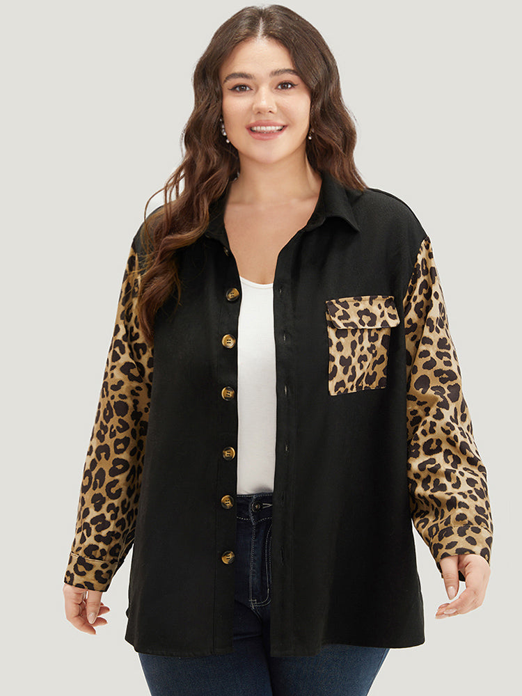 Leopard Patchwork Contrast Button Up Coat