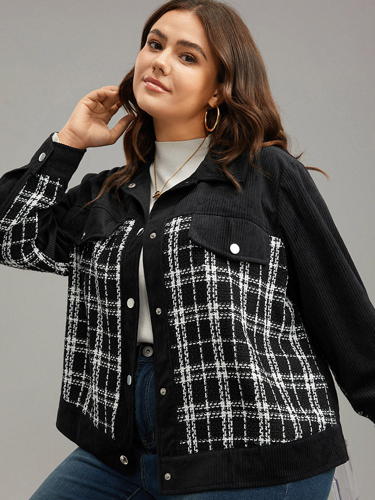 Plaid Metal Detail Patchwork Shacket