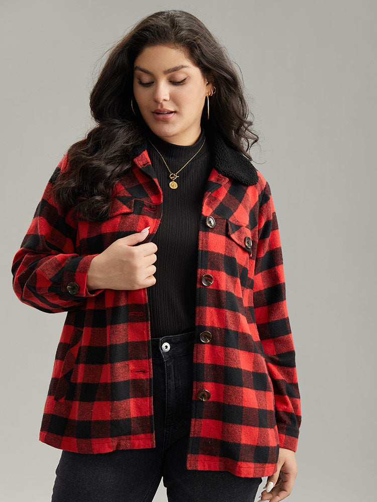 Plaid Button Through Patchwork Contrast Shacket