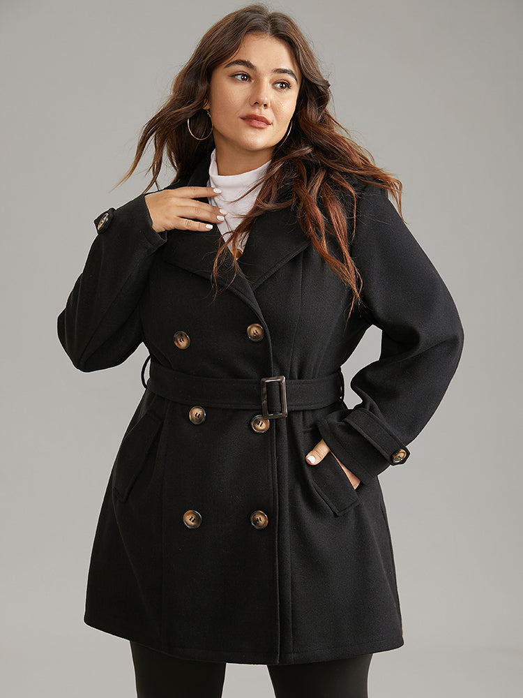 Lapel Neck Double Breasted Belted Trench Coat