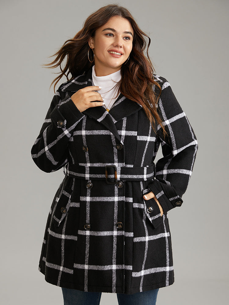 Plaid Double Breasted Belted Woolen coat