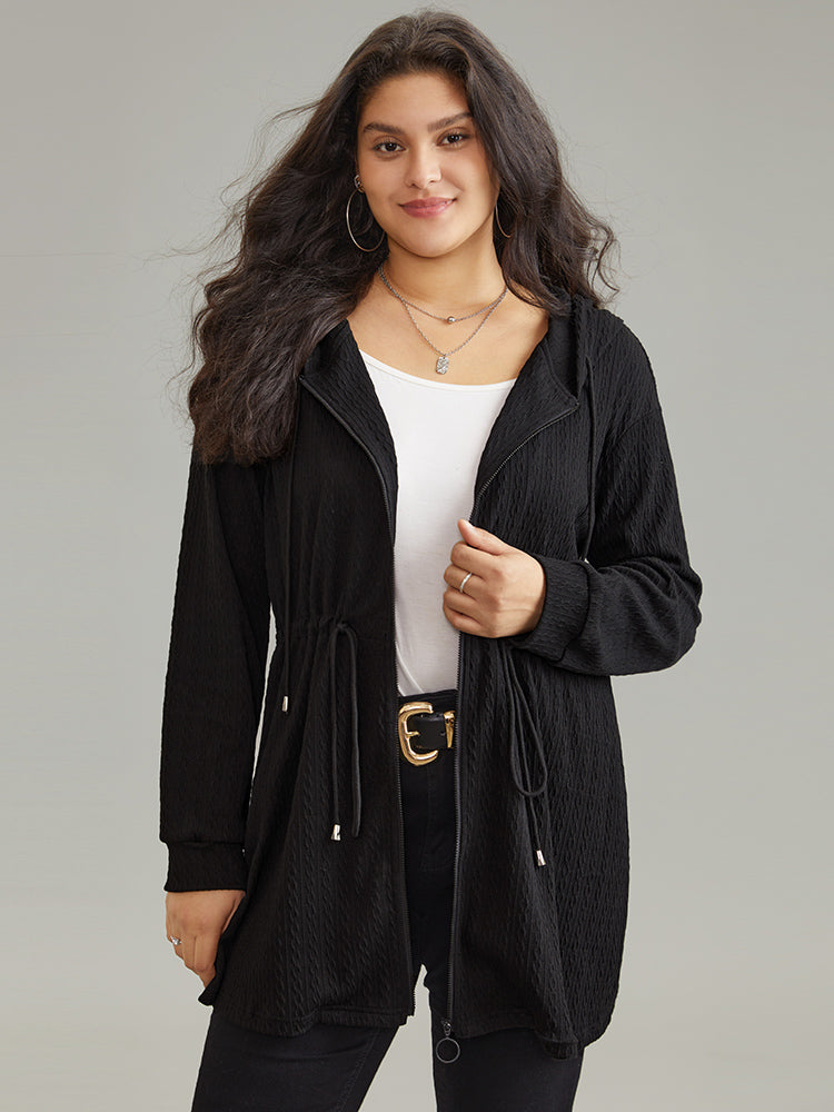 Plain Zipper Elastic Waist Drawstring Coat