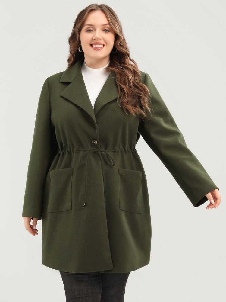 Solid Button Up Pocket Drawstring Shirt Collar Coat