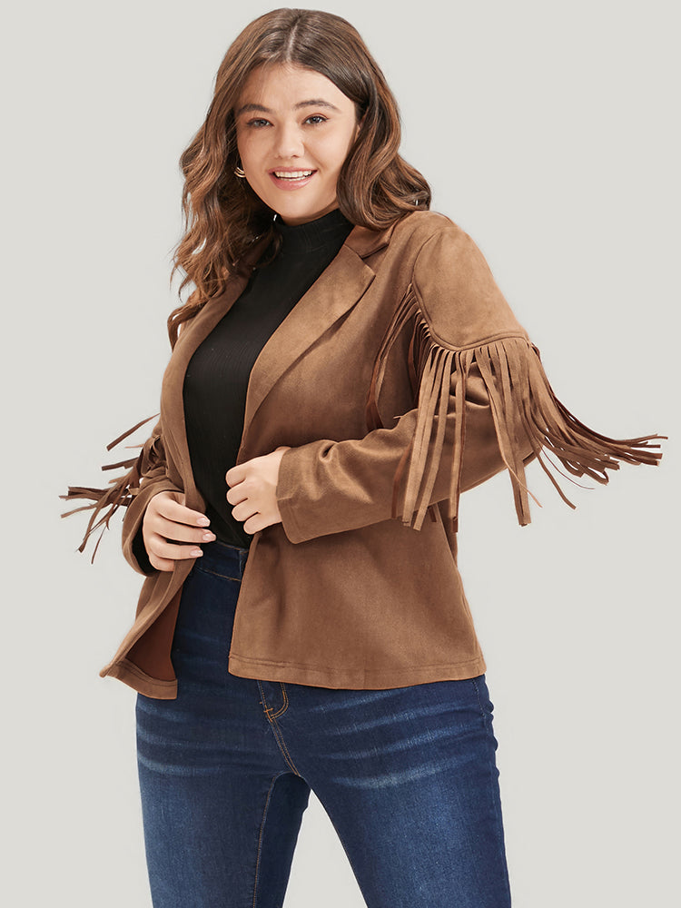 Solid Fringe Trim Open Front Coat