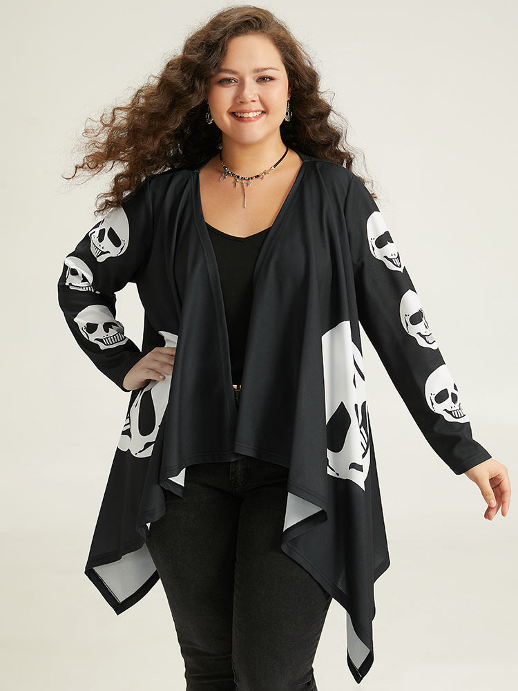 Halloween Skull Print Asymmetrical Hem Drape Kimono