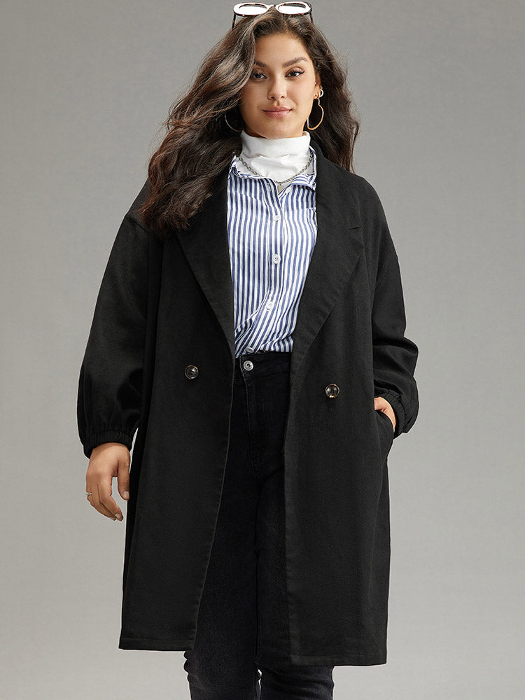 Plain Pocket Button Up Gathered Coat