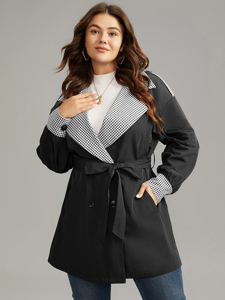 Gingham Patchwork Belted Pocket Coat