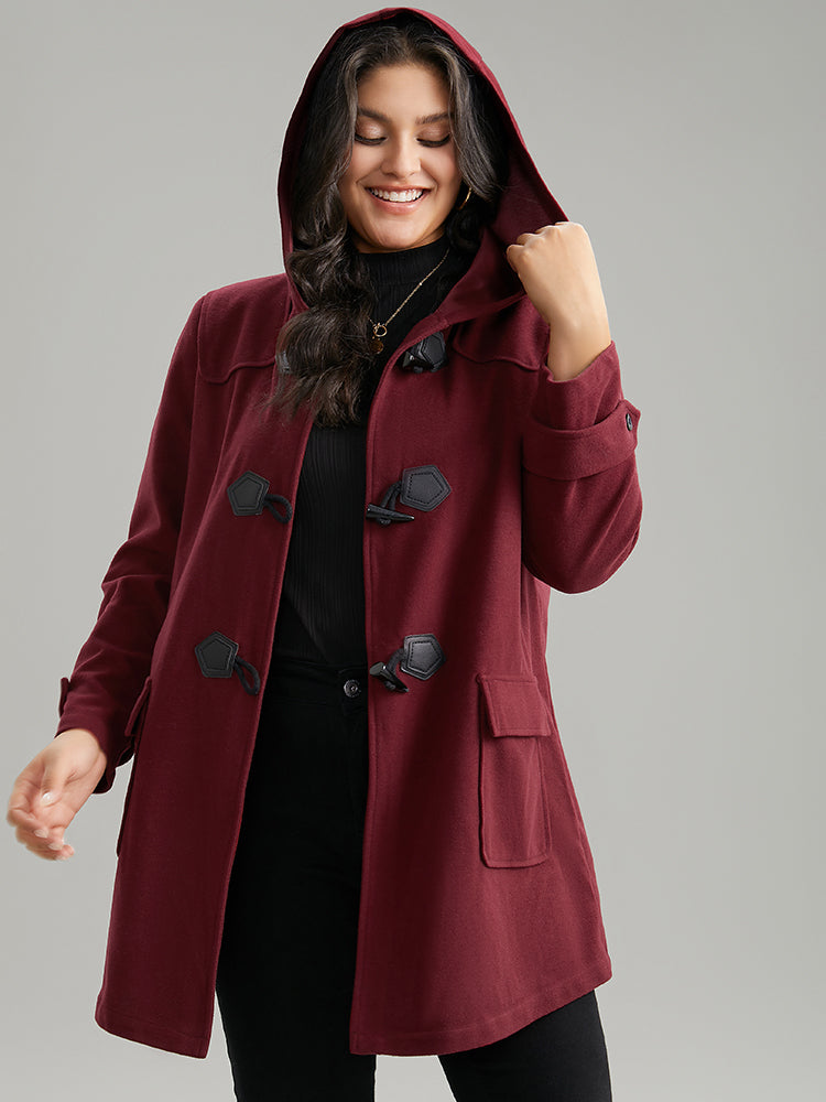 Plain Duffle Button Pocket Hooded Coat