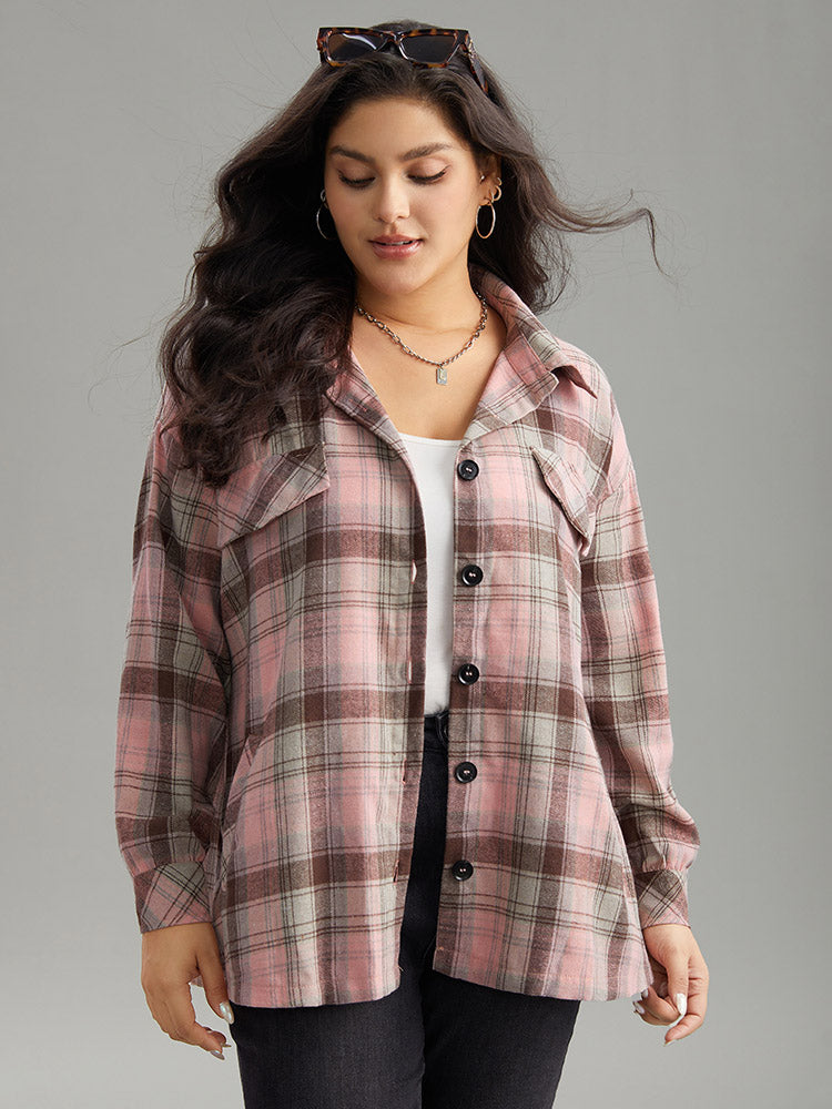 Plaid Contrast Flap Pocket Button Fly Shacket