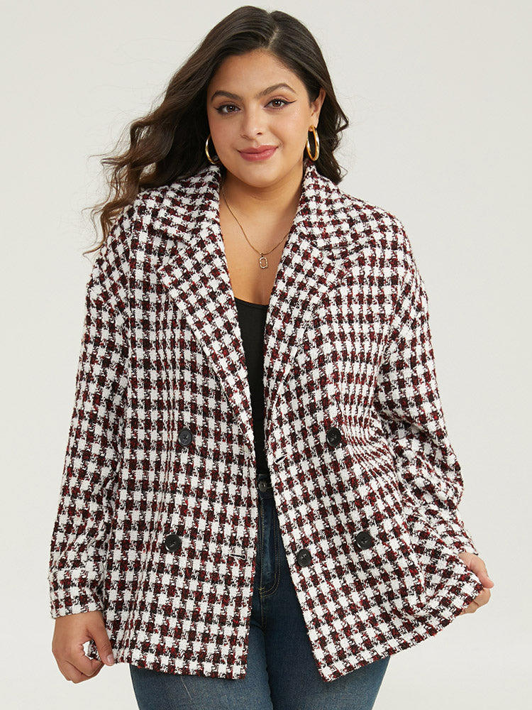 Halloween Gingham Tweed Plisse Double Breasted Coat