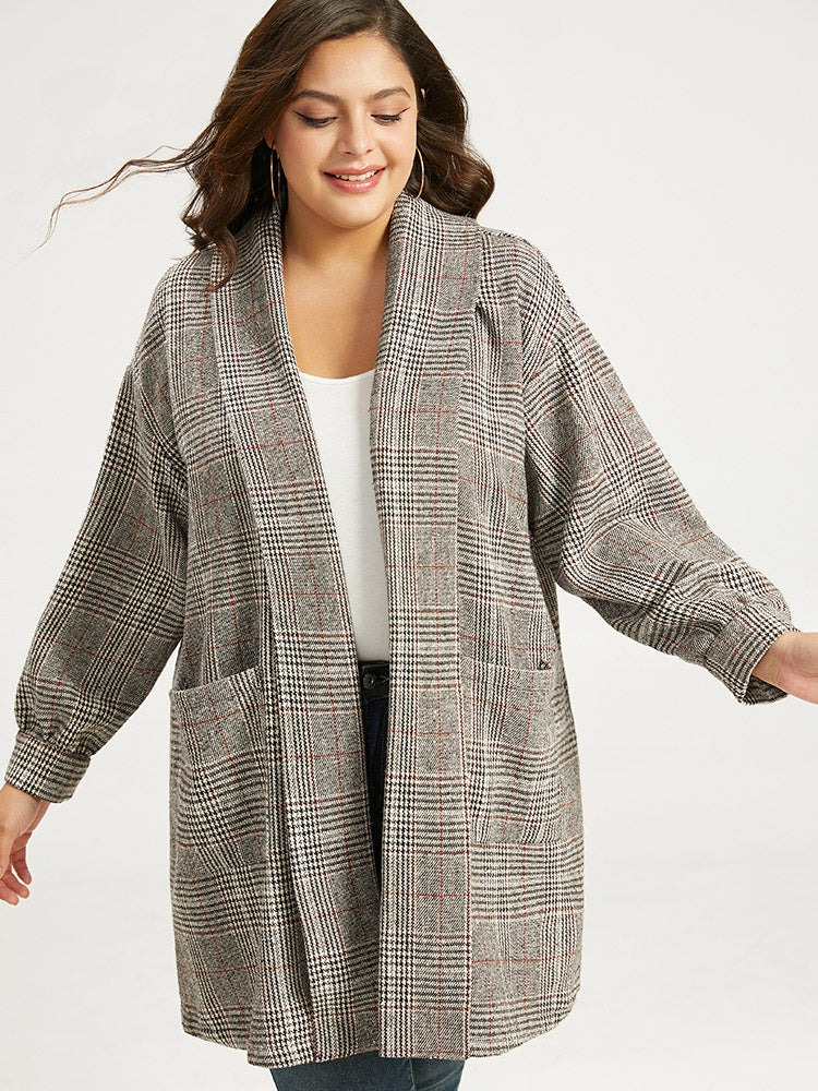 Plaid Lapel Collar Patched Pocket Coat