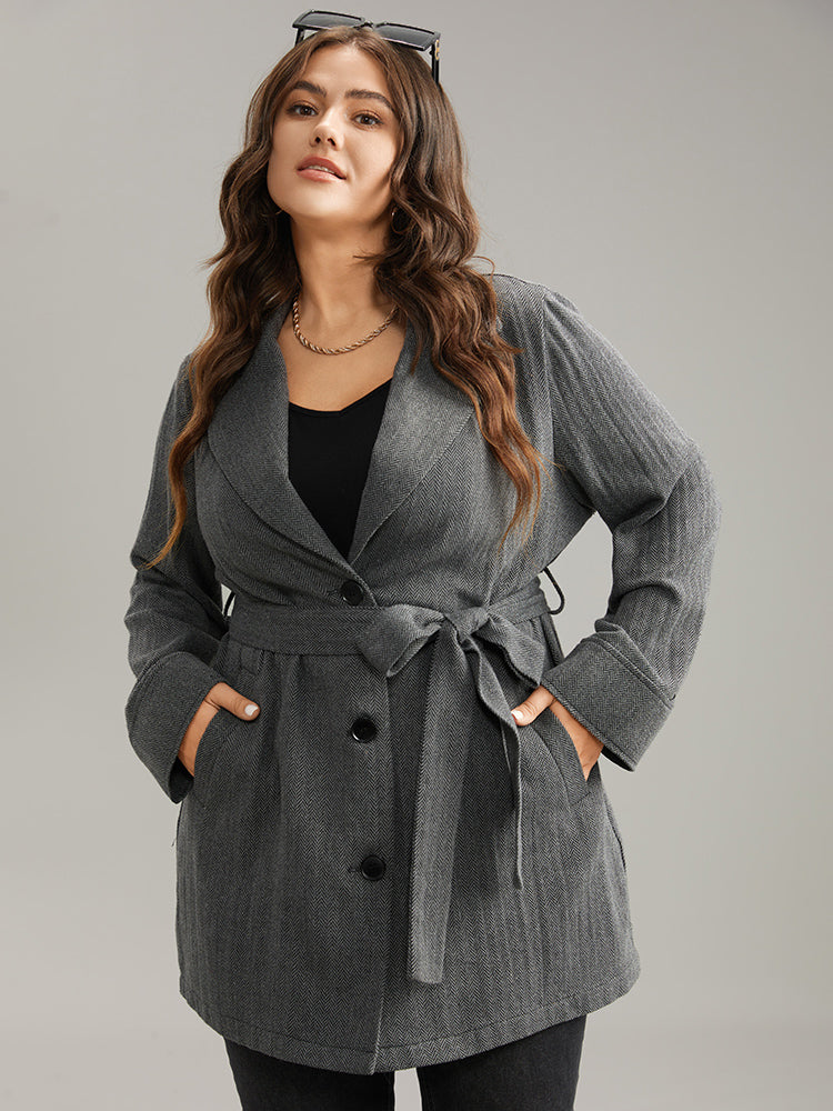 Tweed Button Fly Belted Lapel Collar Coat