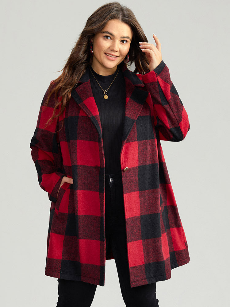 Plaid Print Button Down Pocket Tunic Coat