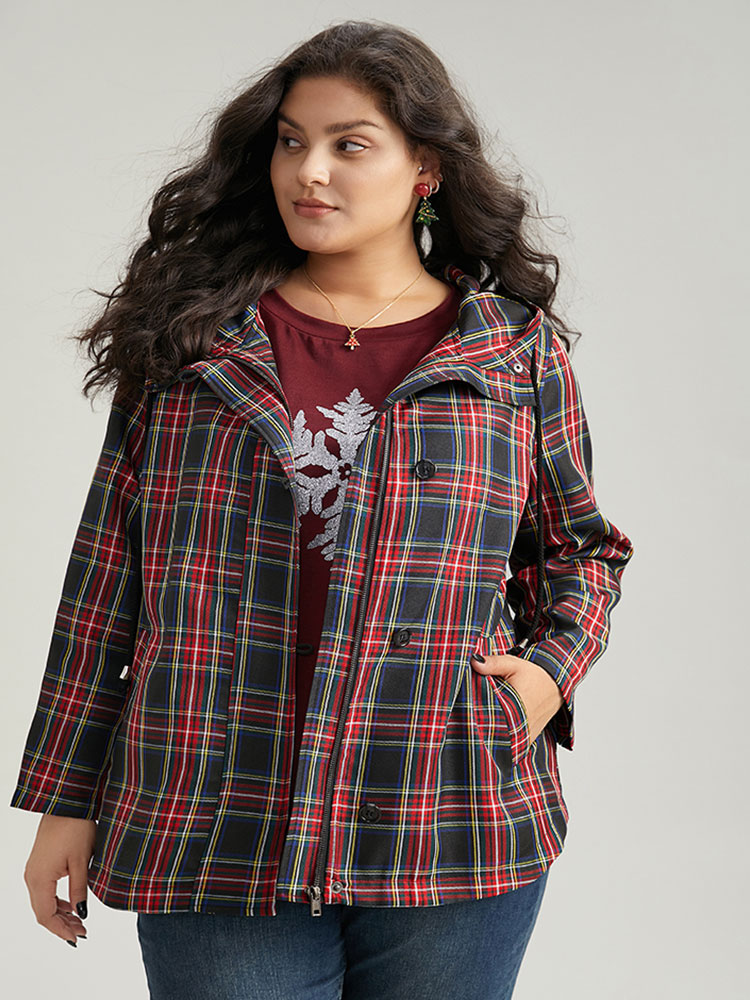 Plaid Slant Pocket Hooded Coat