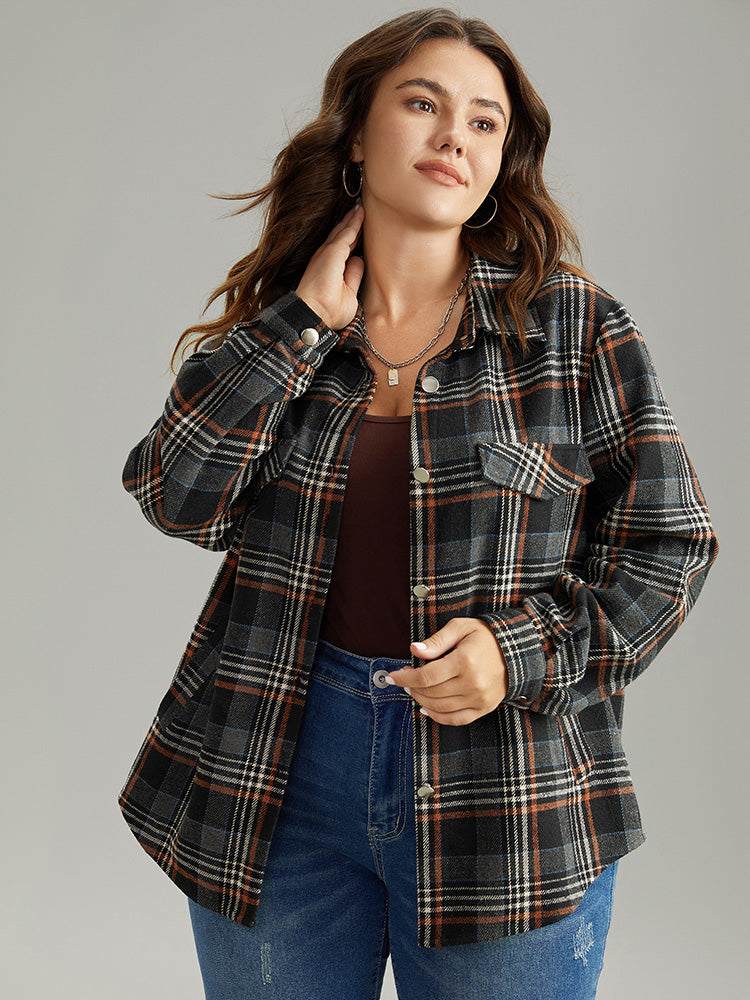 Plaid Button Fly Flap Pocket Shacket