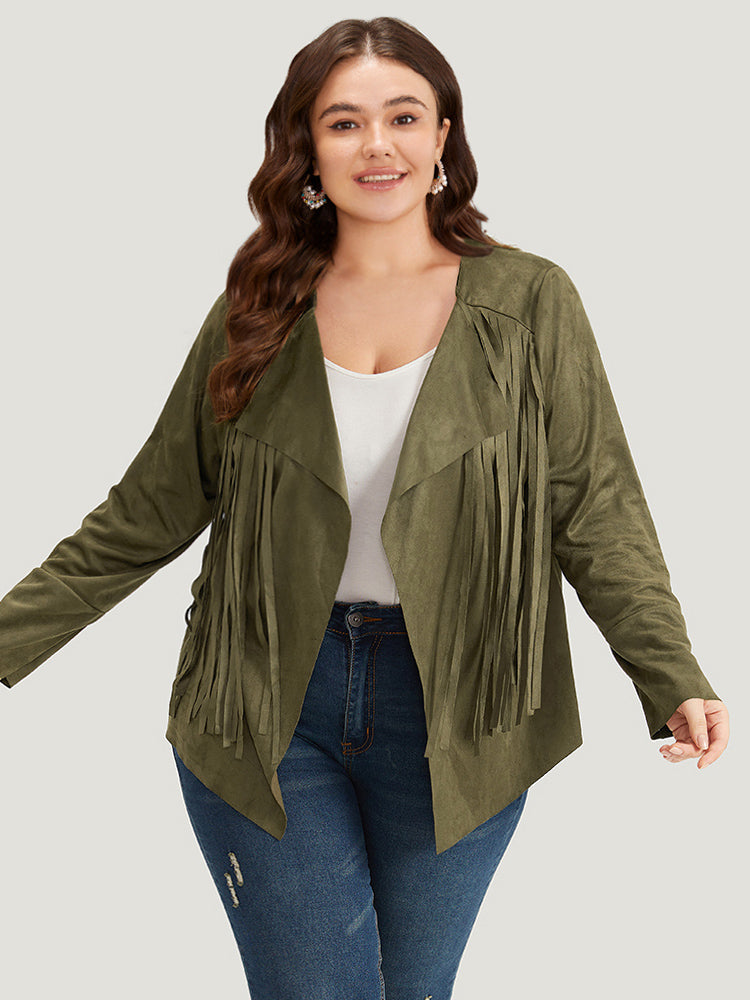 Plain Tassel Trim Open Front Jacket