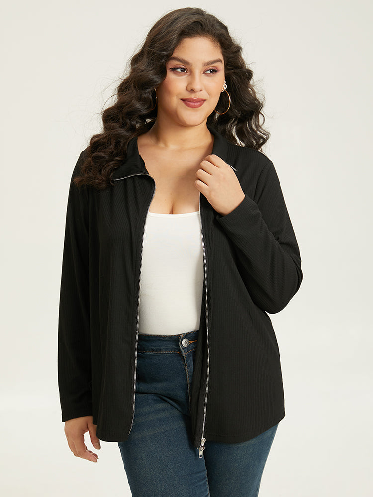 Plain Rib Zipper Jacket