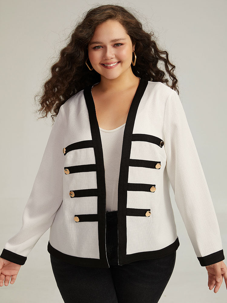 Striped Patchwork Button Detail Contrast Jacket