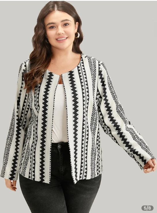 Geometric Boho Print Open Front Jacket