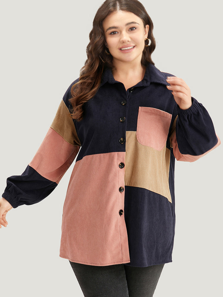 Colorblock Contrast Patchwork Pocket Button Through Jacket